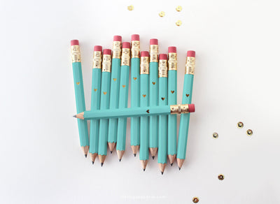 Gold Heart Mini Pencils, Teal